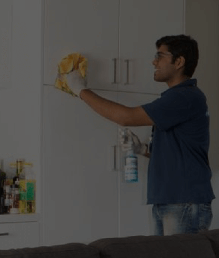 End of lease cleaning technician working