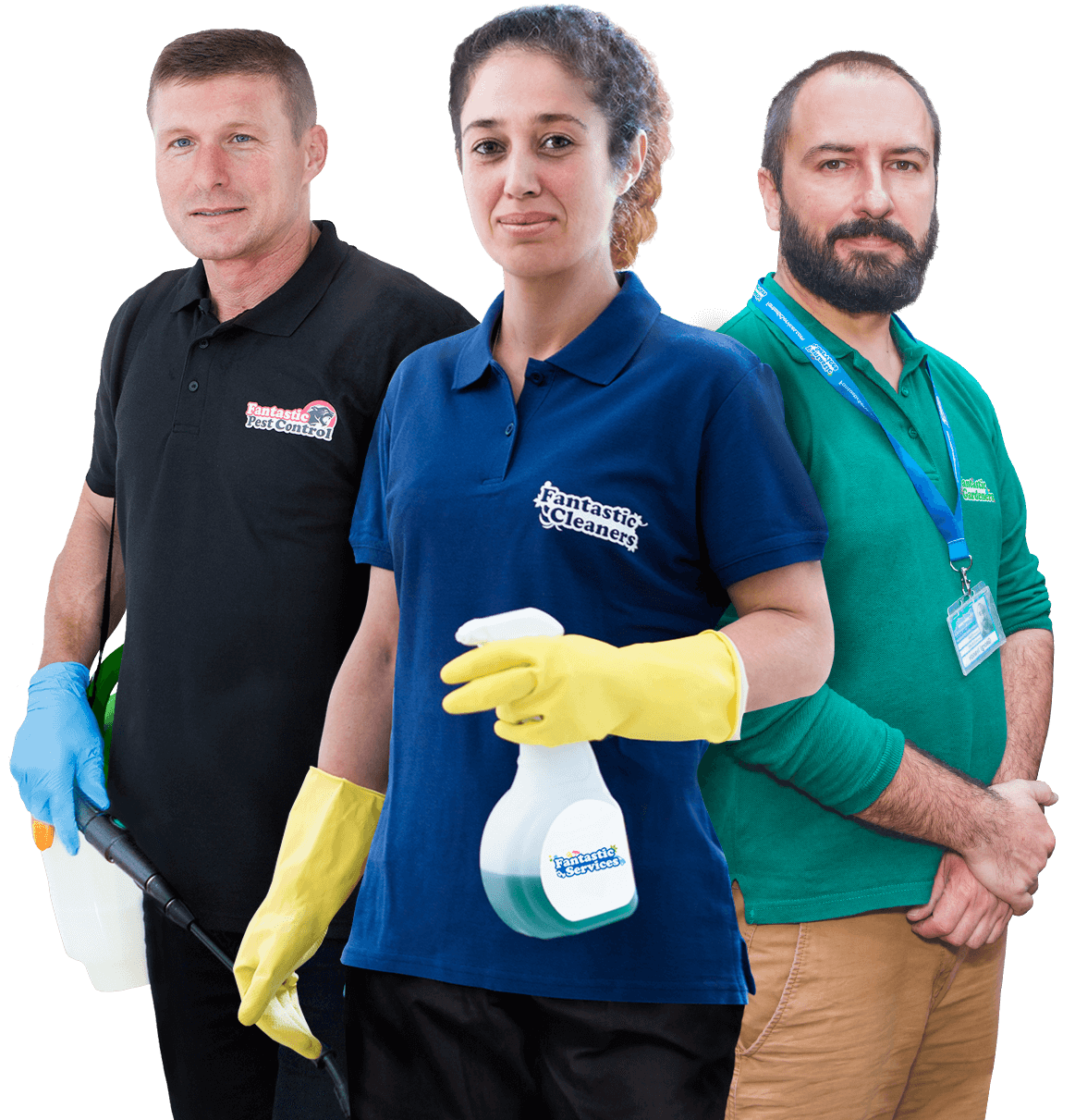 Gardener, cleaner and pest control professional