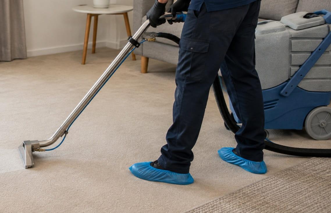 carpet-cleaning-melbourne-hero-d Professional carpet steam cleaning technician at work in a Melbourne home