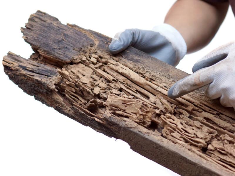Termite damage to wooden board